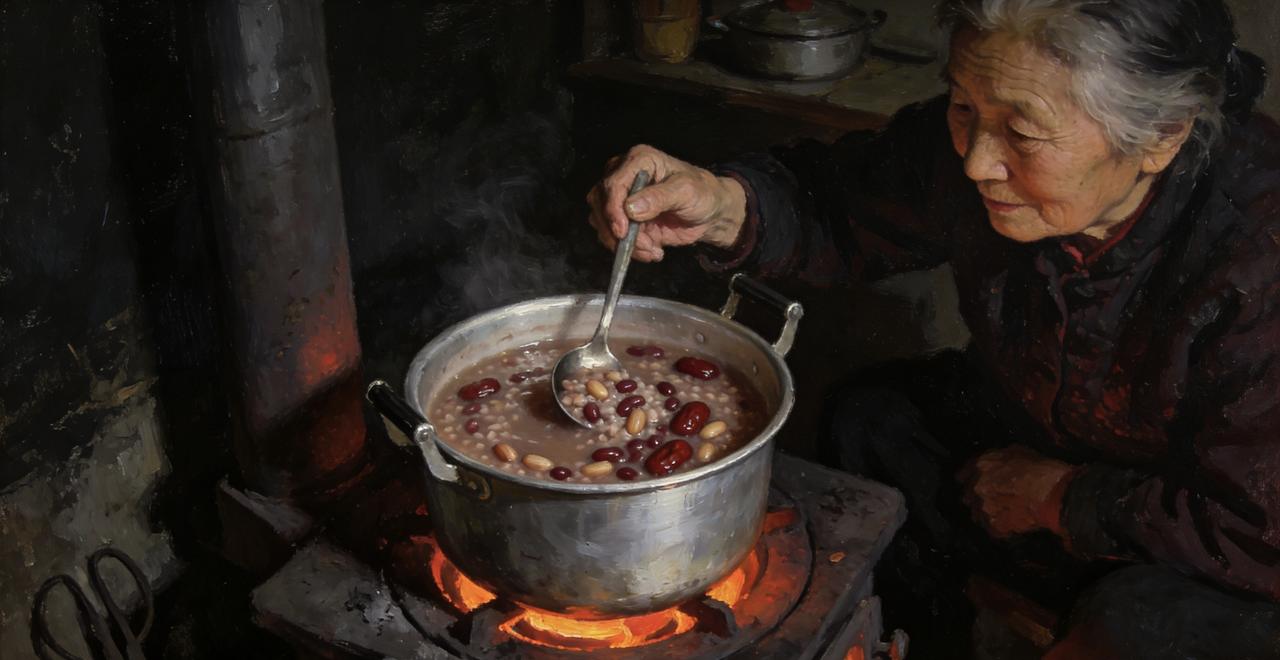腊八粥的滋味80年代腊八粥是煤炉上咕嘟一夜的甜香。奶奶守着铝锅不断搅动，怕糊