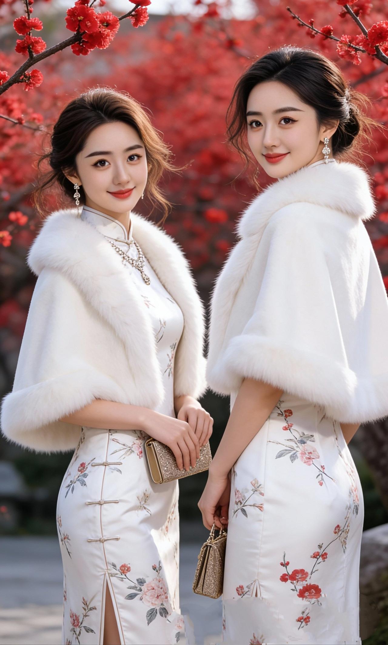 《梅下旗韵》丹蕊纷披覆野丘，虬枝凝艳惹眸柔。霜风漫卷红云色，漫作天边一抹