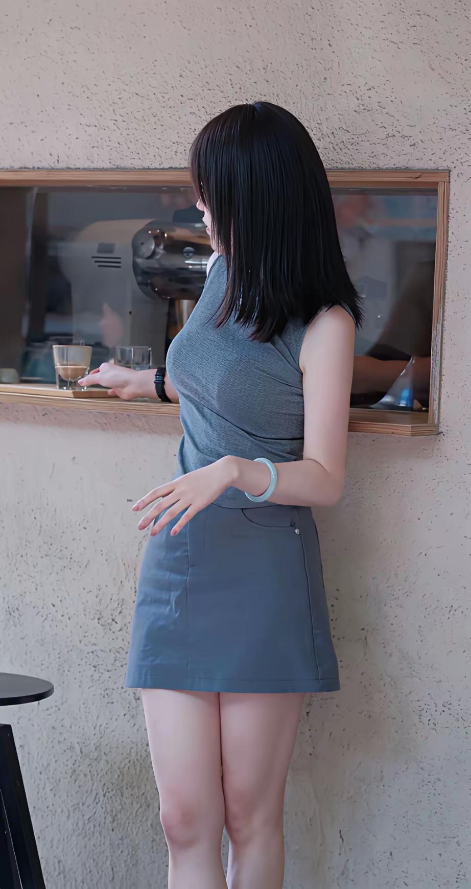 一个女孩在咖啡馆里点咖啡。