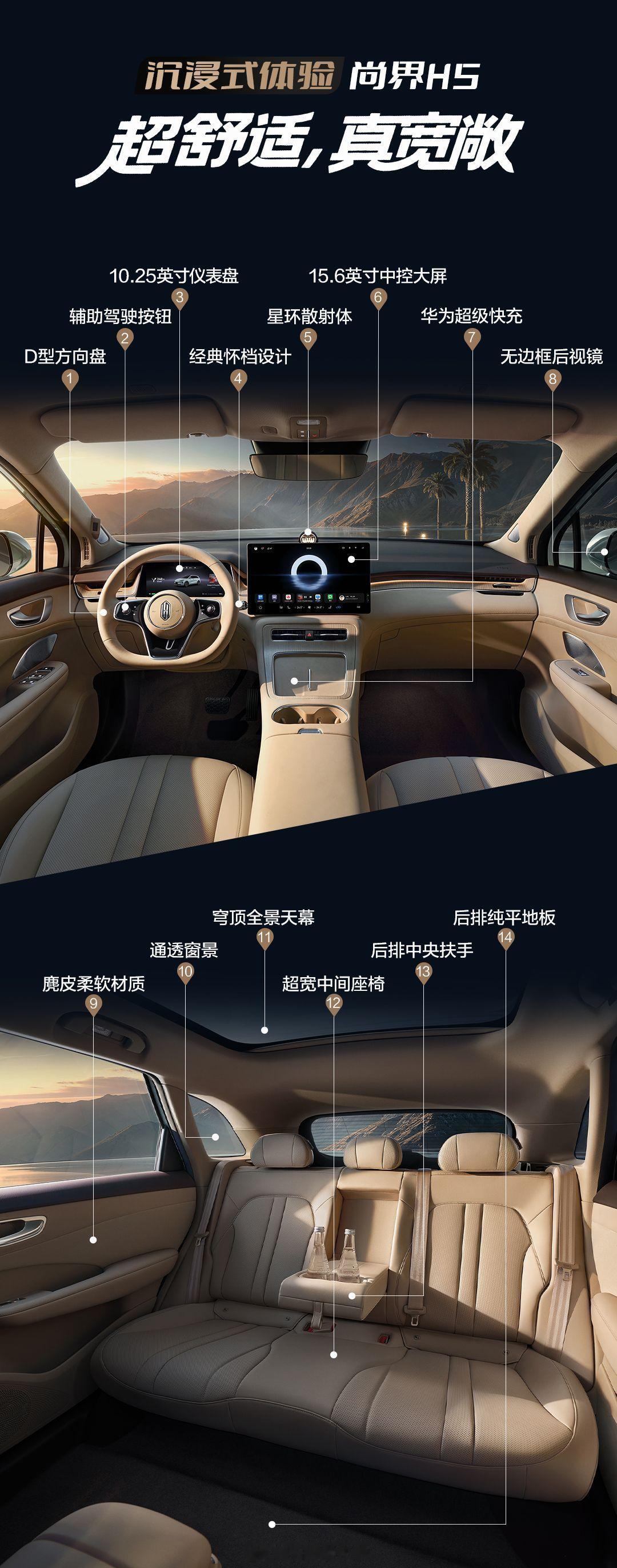 尚界H5内饰官图公布，搭载鸿蒙座舱，韶华杏配色跟M5同款，8月25号开启预订，9