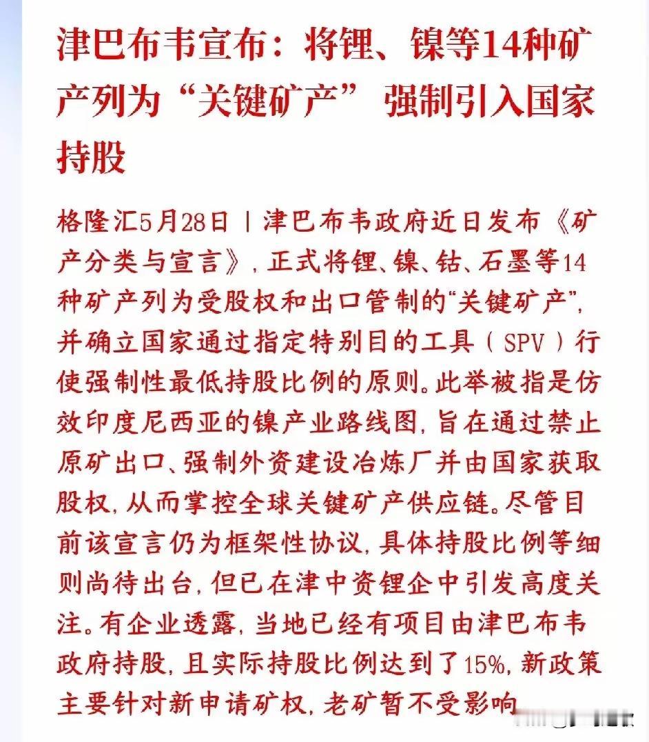 重磅！津巴布韦出手，锂矿大局变天了🔥咱们新能源车、电动车以后要涨价？津