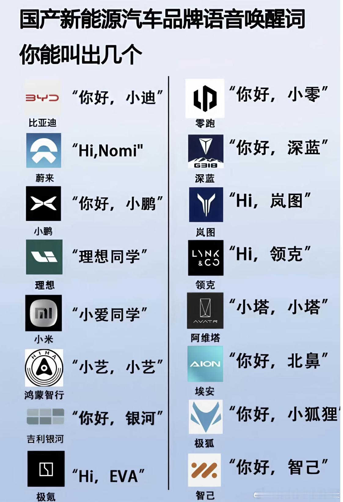 国产新能源汽车语音唤醒，你们觉得哪个最顺口？埃安和极狐的有点太个性了，我真心叫不