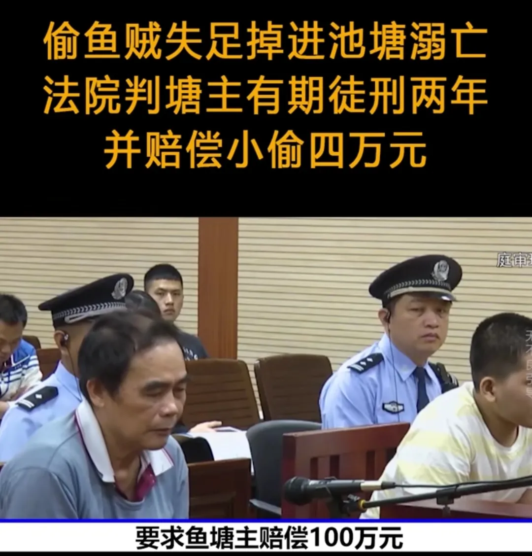 广东茂名，小偷夜里去<em>鱼塘</em>偷<em>鱼</em>，被发现后跳入池塘，正准备上岸时，<em>鱼塘主</em>被一把推入池