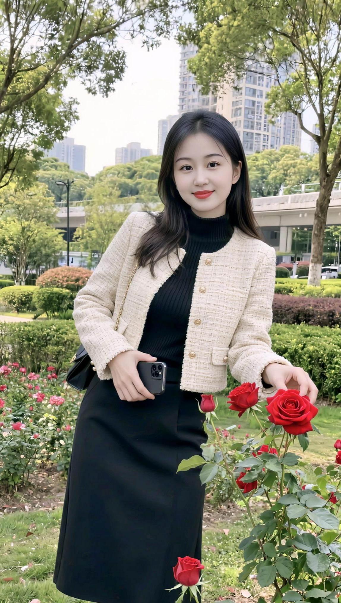 都市花园照清纯甜美女孩优雅气质时尚穿搭高颜值