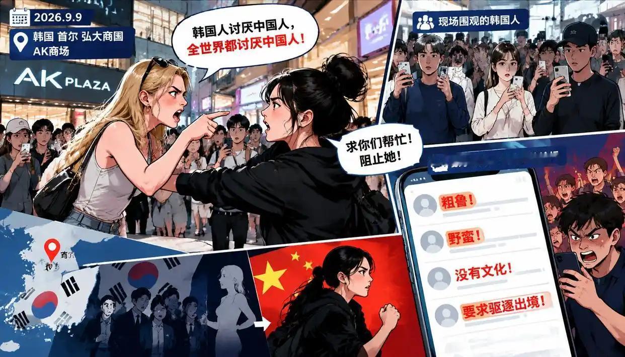 首尔街头当场干起来了！一个法国女人当众嚷嚷"全世界都讨厌中国人"，旁边的中国姑