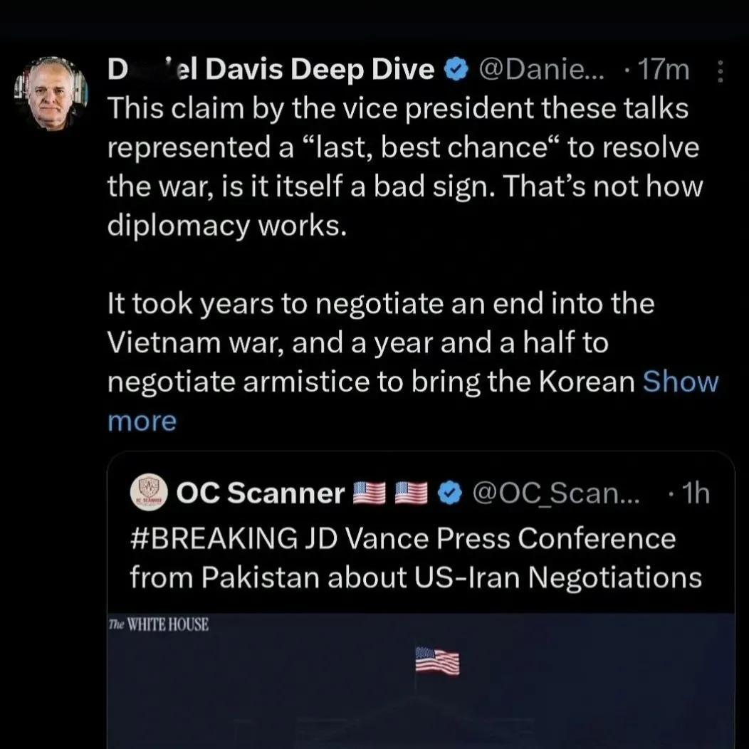 美军退役上校丹尼尔·戴维斯表示，美国副总统万斯说这次会谈是最后机会，这说明他根本