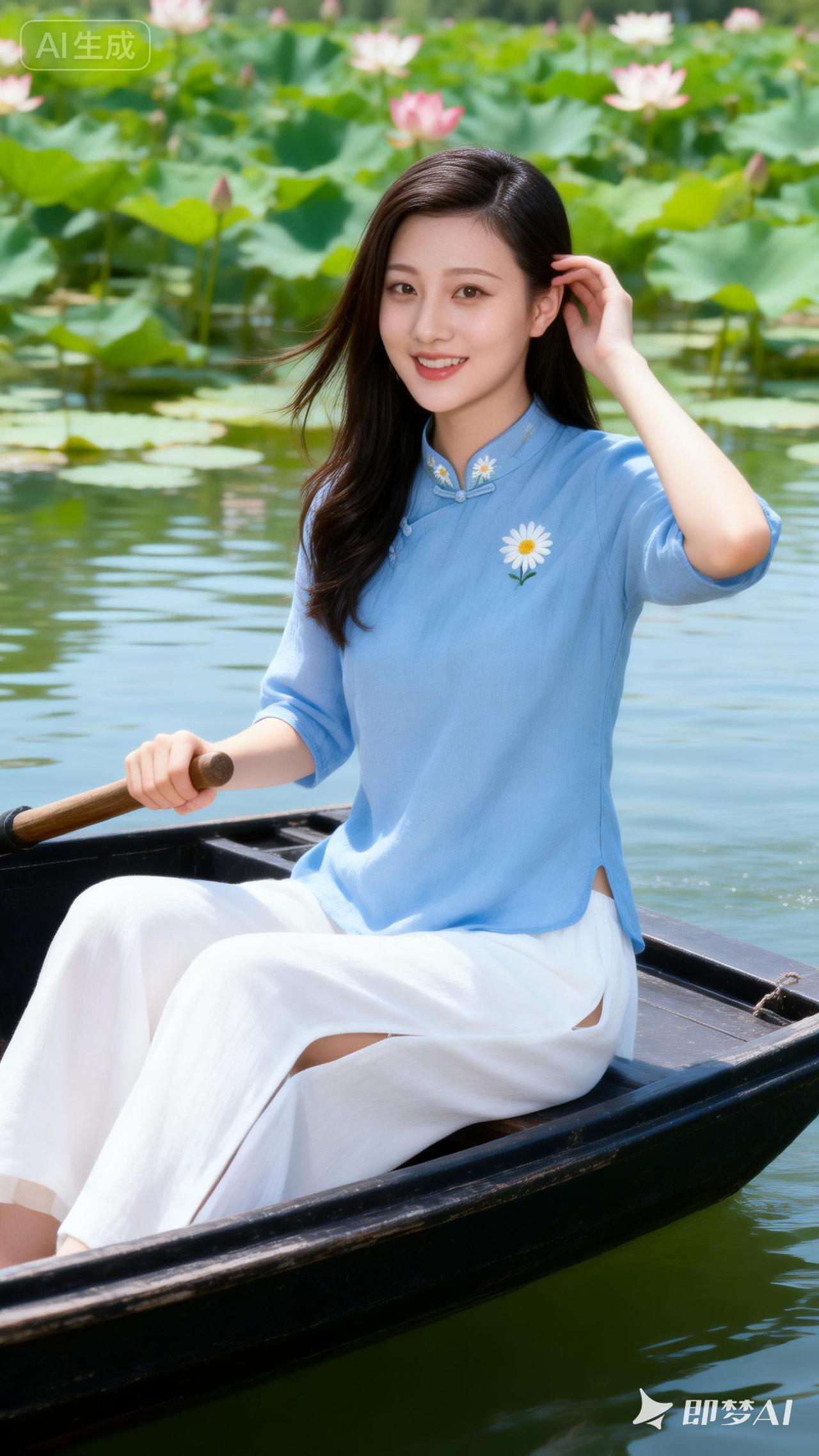 在荷塘中划船，享受夏日清凉🌸🚣‍♀️