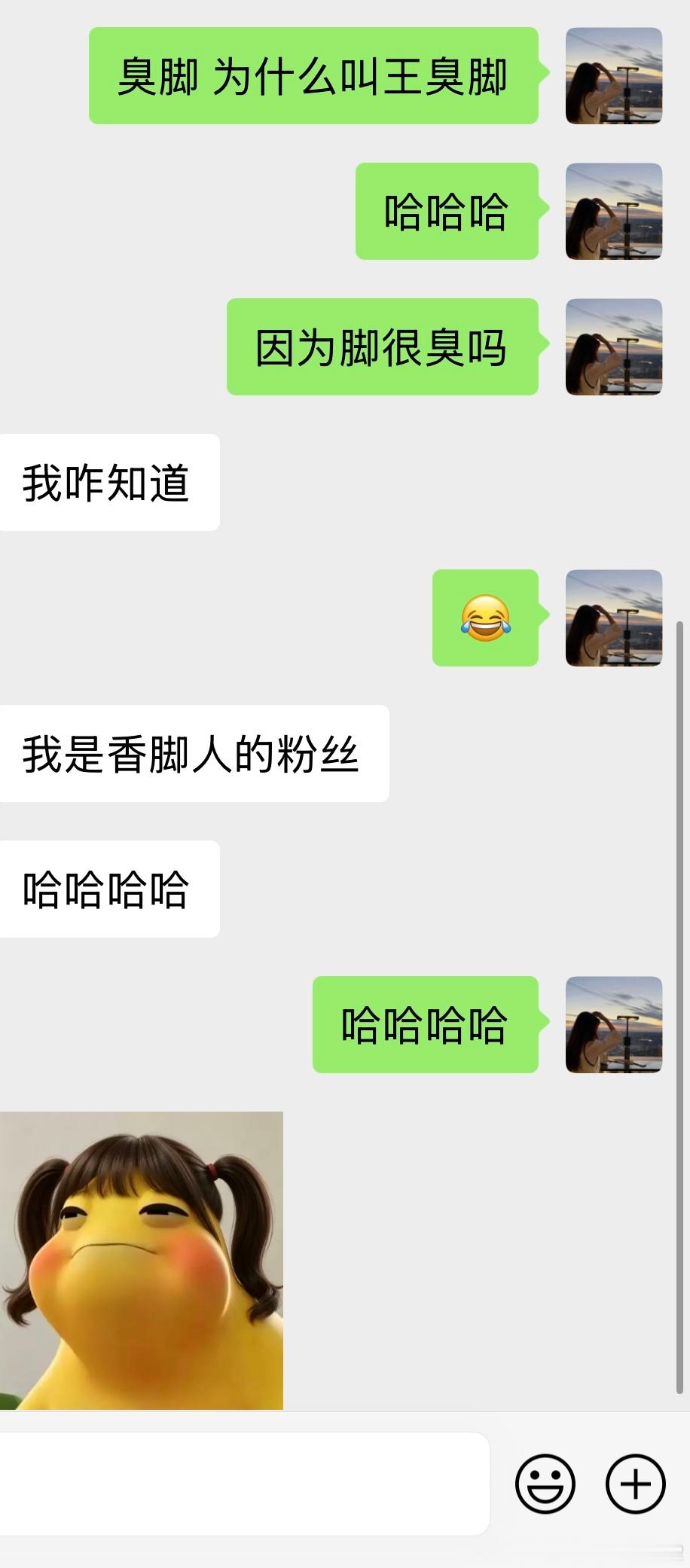 臭脚这个梗我也不明白，是因为脚很臭所以叫他臭脚吗[大笑][大笑]，笑死我了哈哈哈