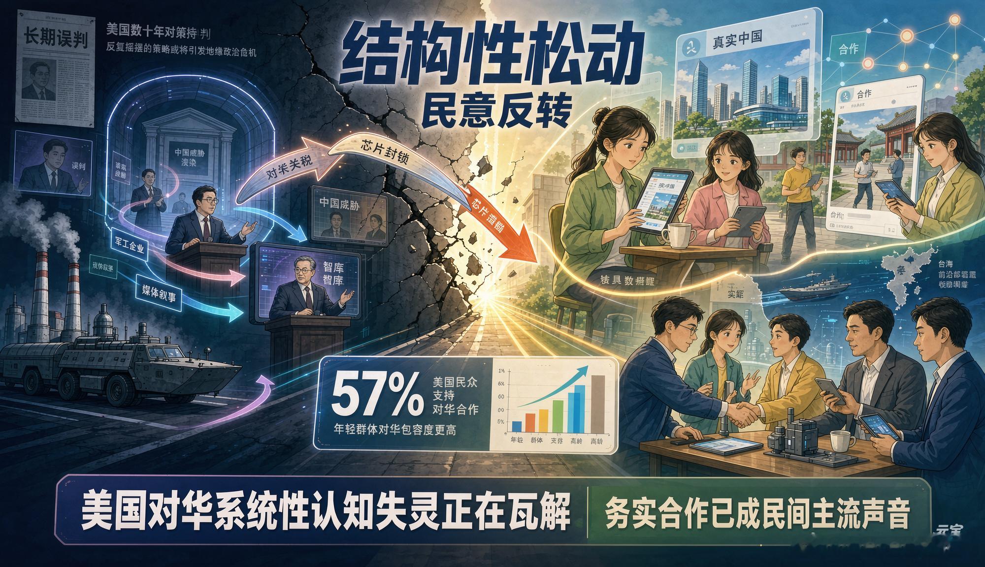 美国对华认知正在发生结构性反转近期外媒评论与民调数据显示，美国长期固化的对华强硬叙事，正出现微妙的结