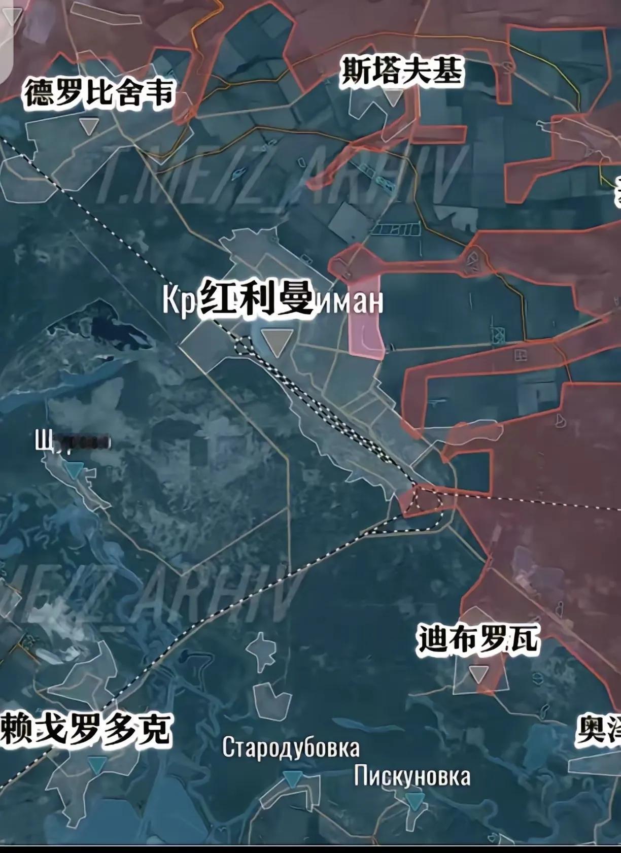 俄军在红利曼方向的攻势显著加强，目标是从北面和东北面向顿巴斯地区的核心城市群，斯