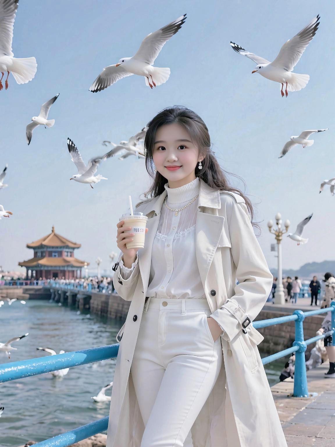 一杯奶茶带来的快乐小姐姐美女