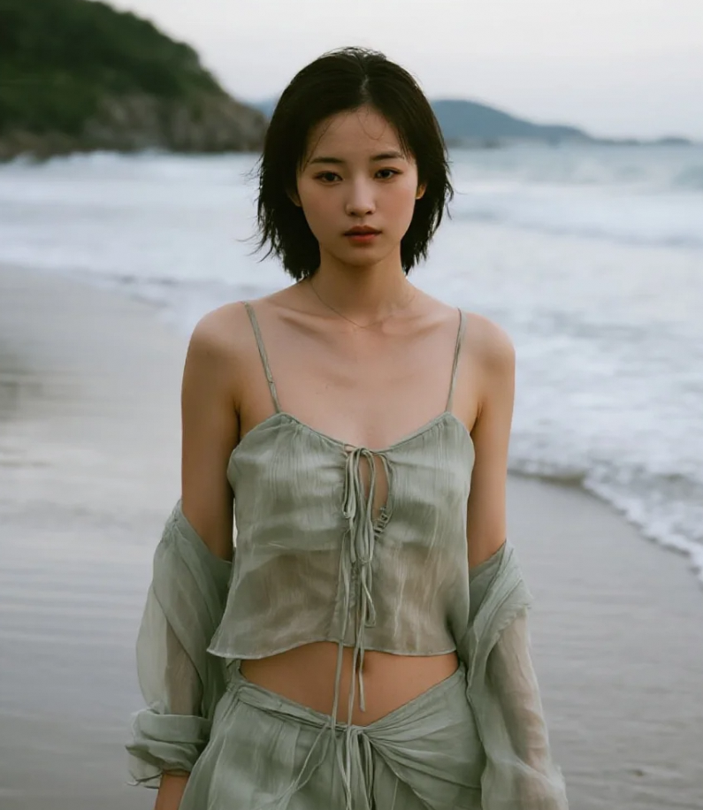 穿越人海，只为捕捉她在沙滩上的倩影。