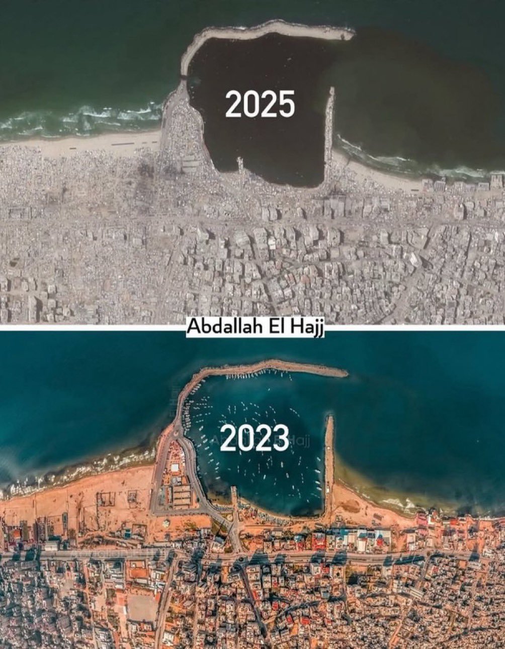 加沙海港的鸟瞰图2023年这里还是一个开发完善的港口，而2025