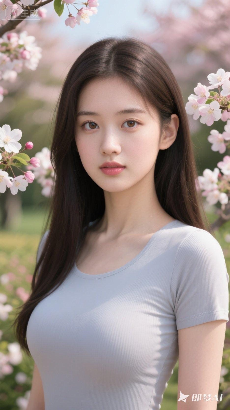 樱花树下，少女如花，静谧如画。