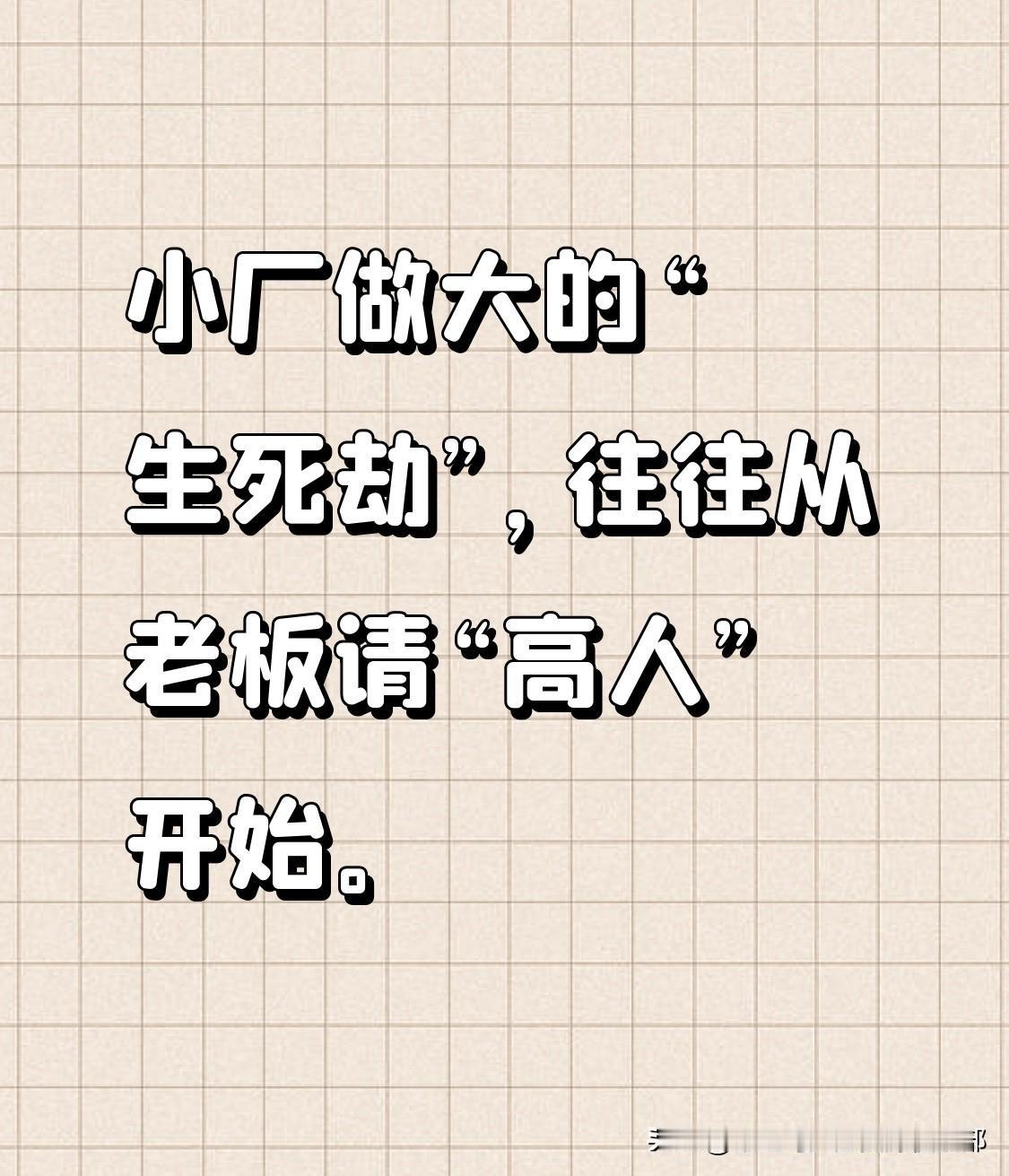小厂做大的“生死劫”，往往从老板请“高人”开始。见过不少老板，自己埋头苦干十