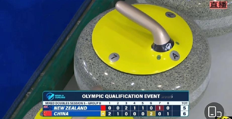 中国队6-5新西兰队12月17日，在加拿大进行的米兰冬奥会冰壶混双项目落选赛B