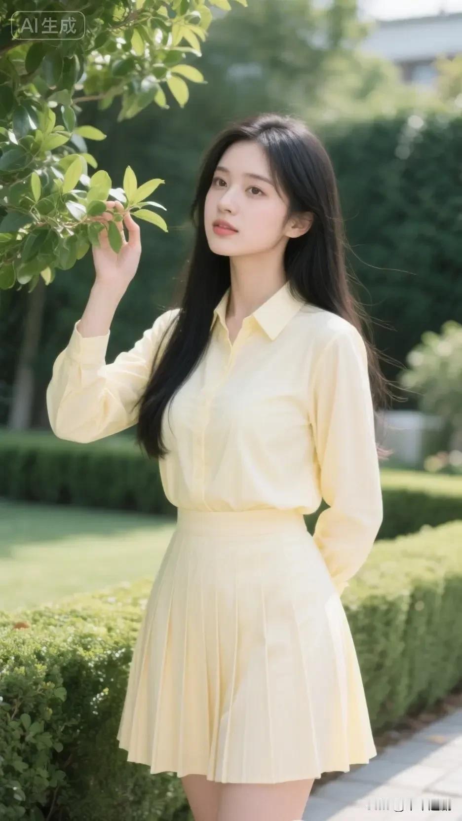 鹅黄衬得夏风都软了，指尖碰着叶尖的凉，裙摆漾着日光的甜。连空气里，都浸着这一身温