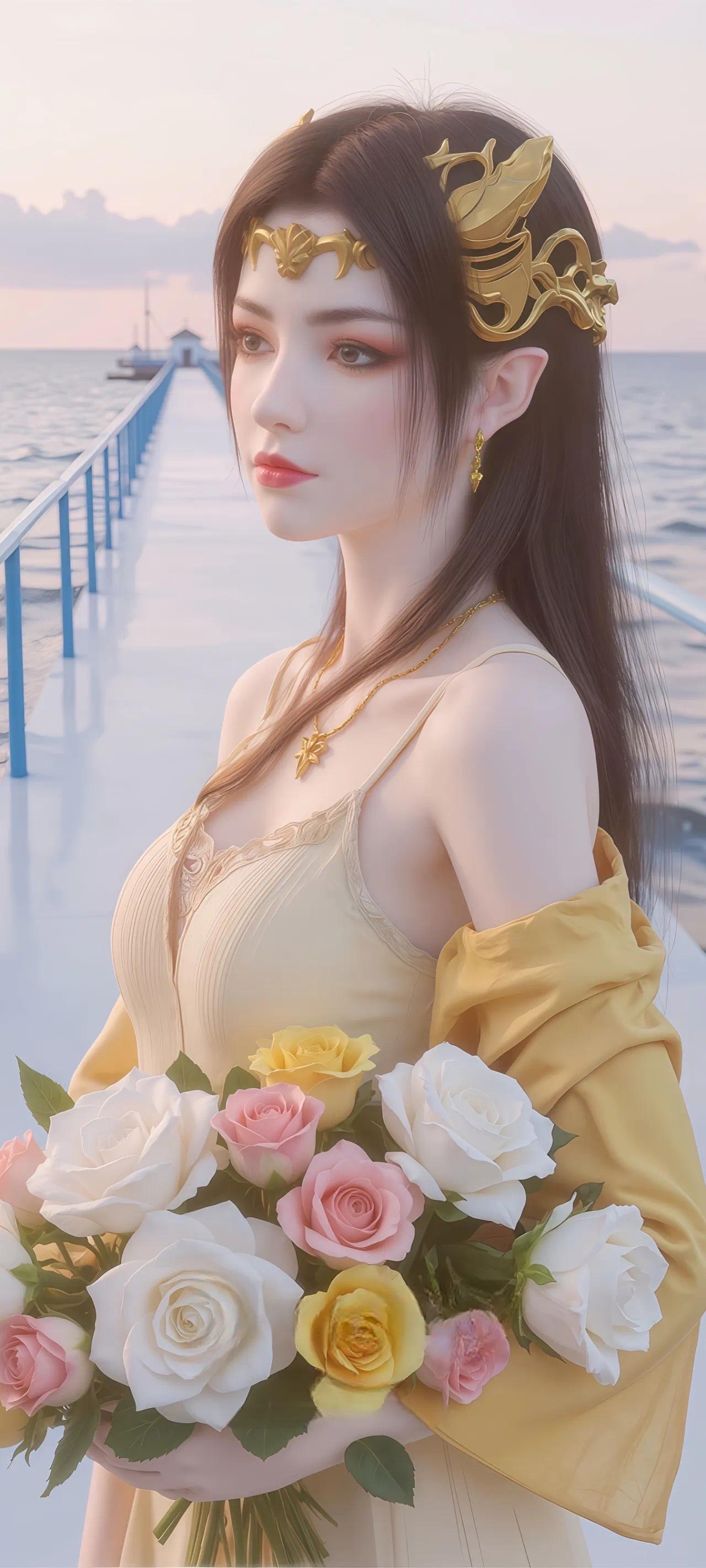 斗破苍穹美杜莎女王【精美壁纸】夕阳下动人倩影，以大海为背景，颇显壮阔！国产