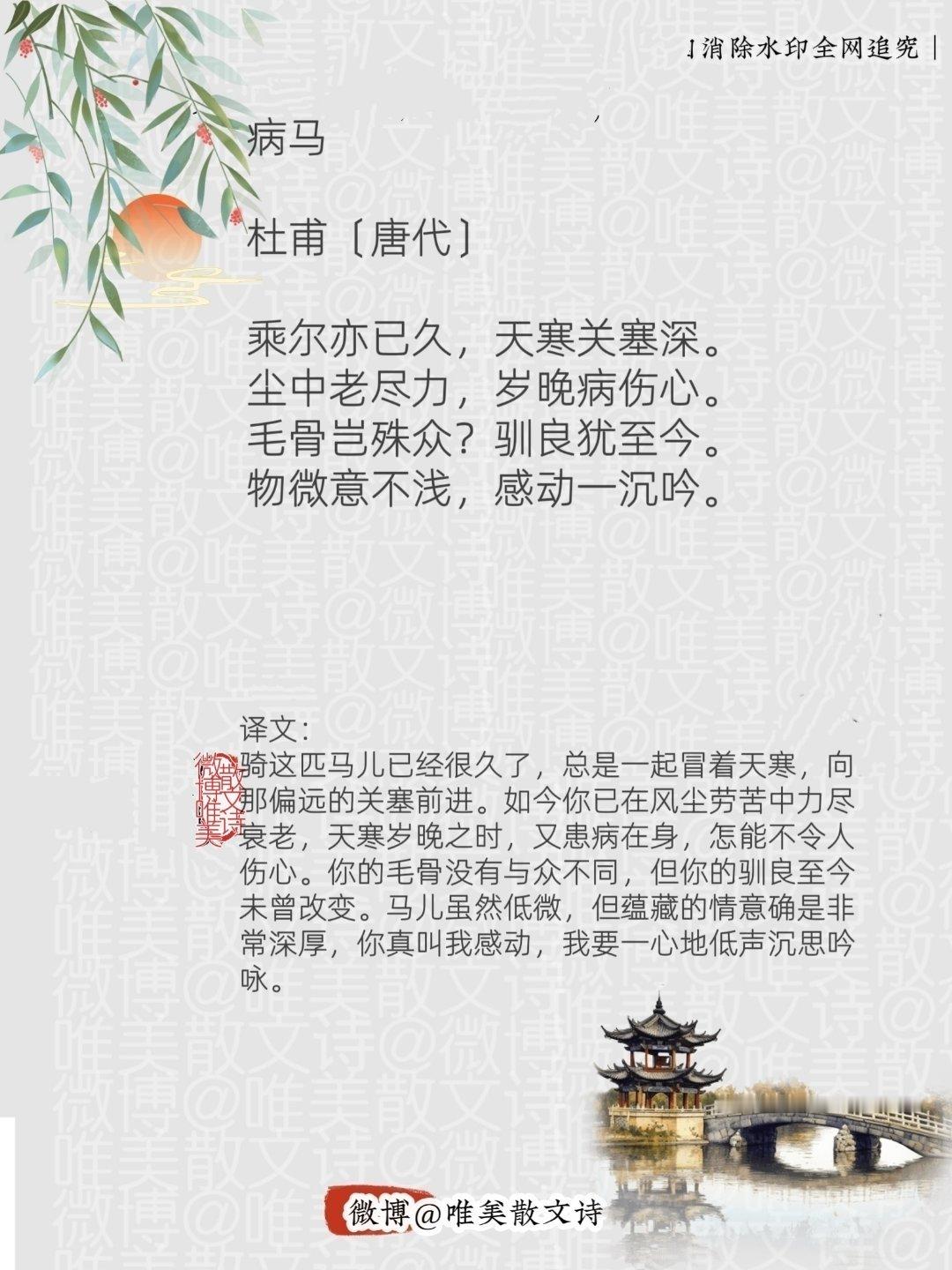“病马｜唐代。”每天一首古诗词腹有诗书气自华