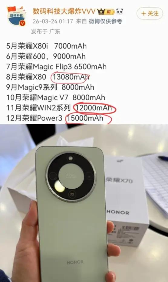 还在等荣耀X80的朋友，估计要等到8月份了。这款机子最大亮点就是电池做到了