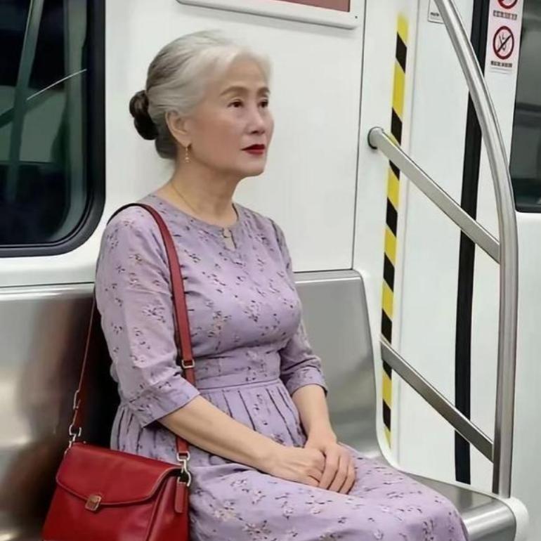 地铁偶遇奶奶，精致穿搭直接惊艳到我在地铁上撞见一位奶奶，整个人的状态也太好
