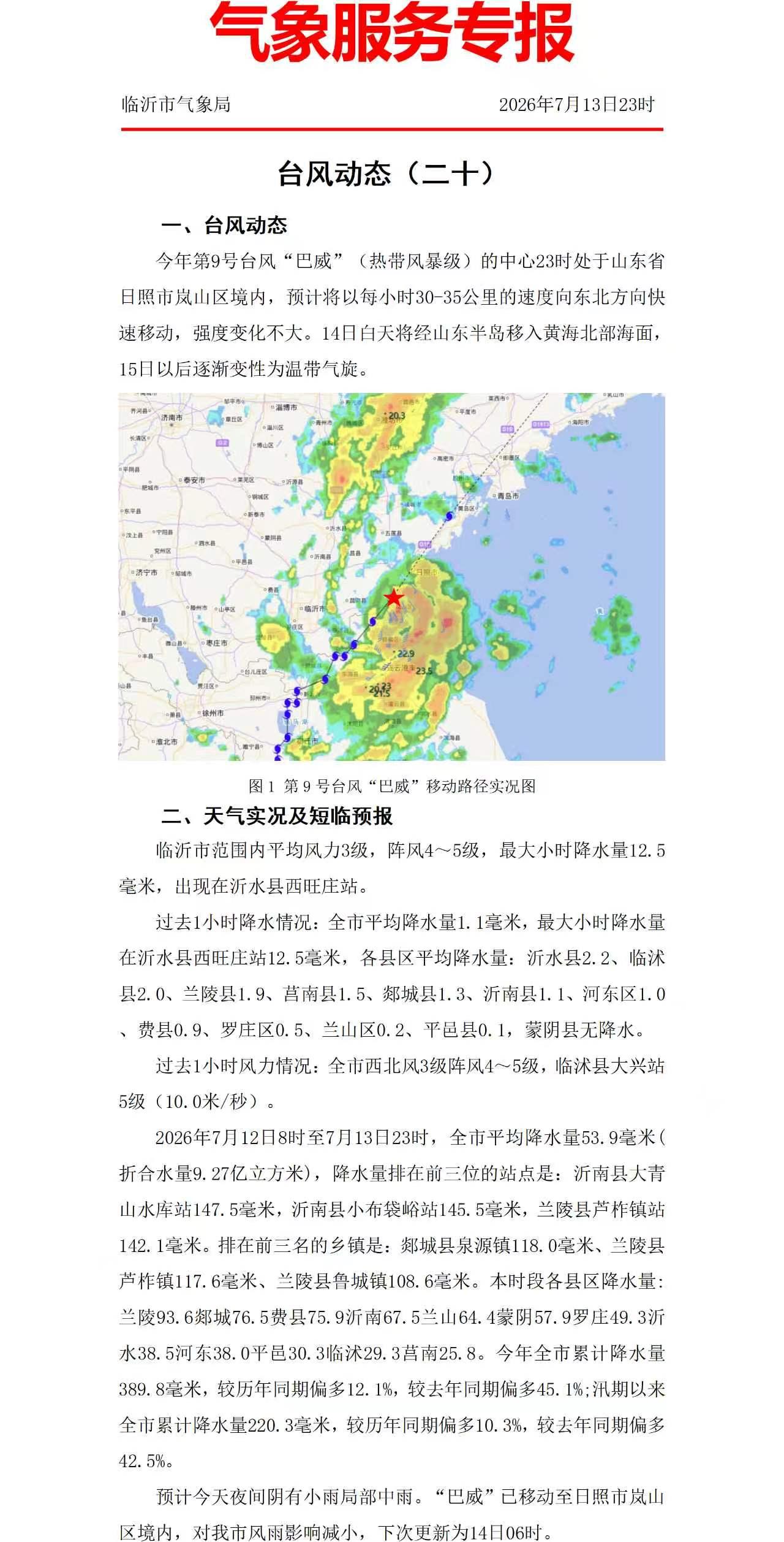 巴威走了，对临沂影响式微。