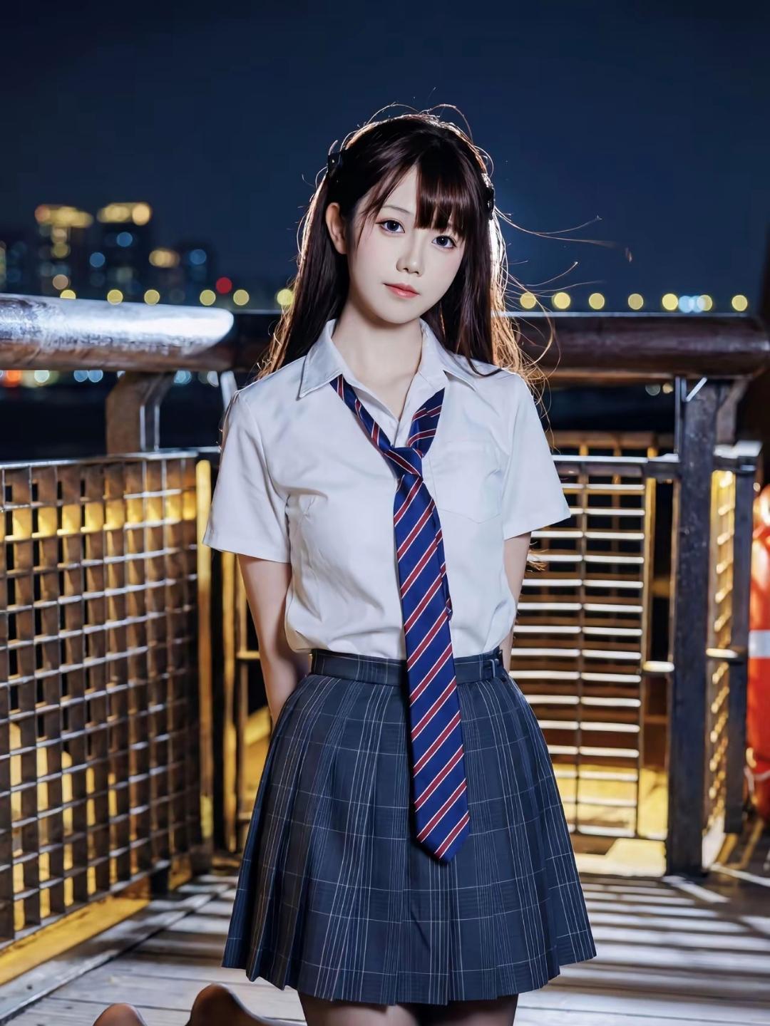 夜幕下的JK美少女。