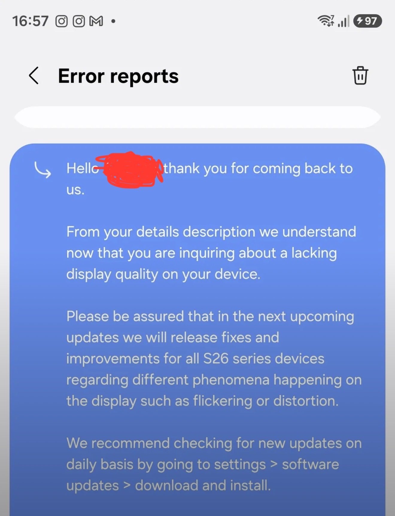 三星工程师在社区回复用户关于GalaxyS26Ultra显示效果问题有望
