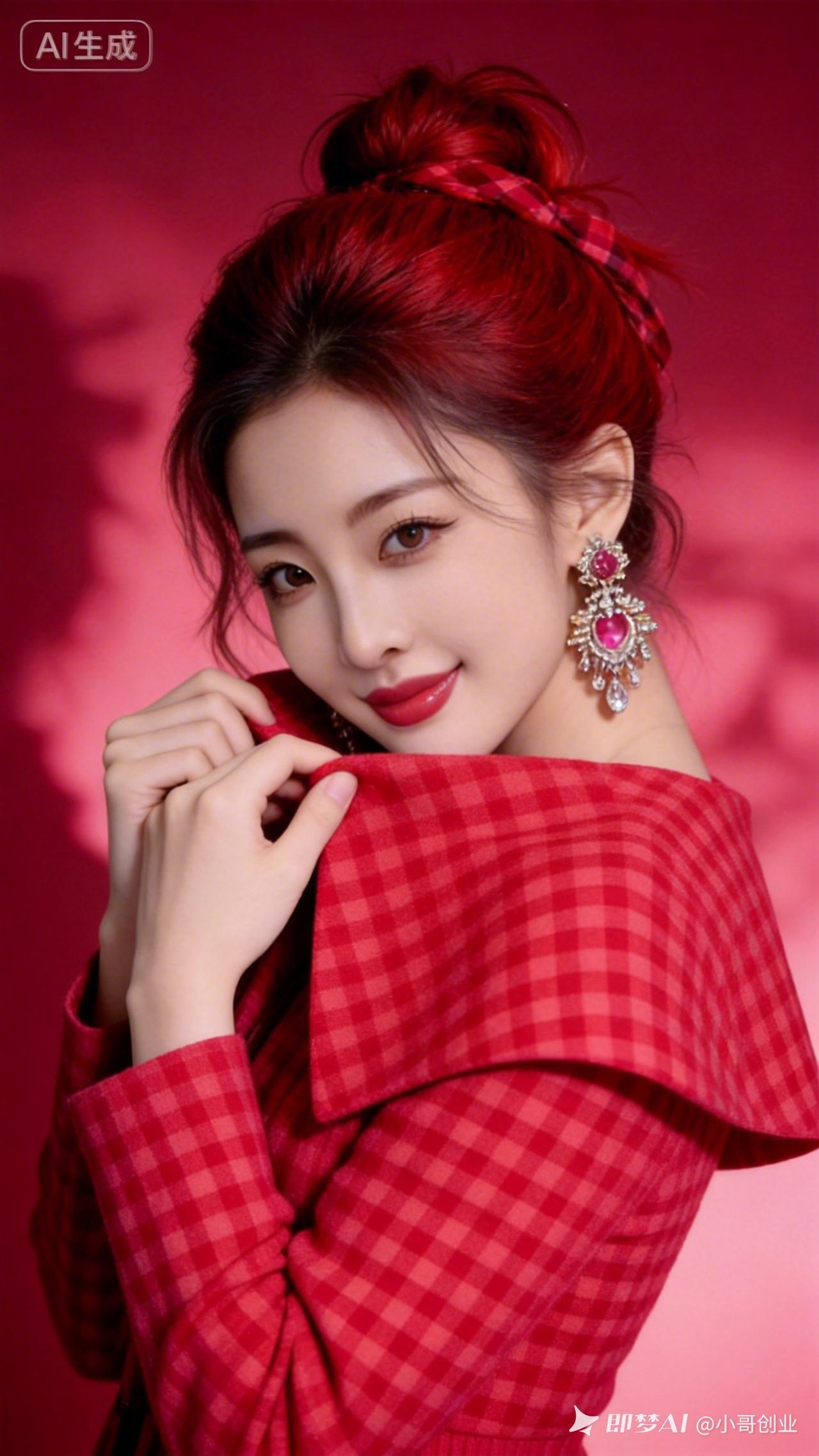 复古红格子穿搭，优雅又迷人！