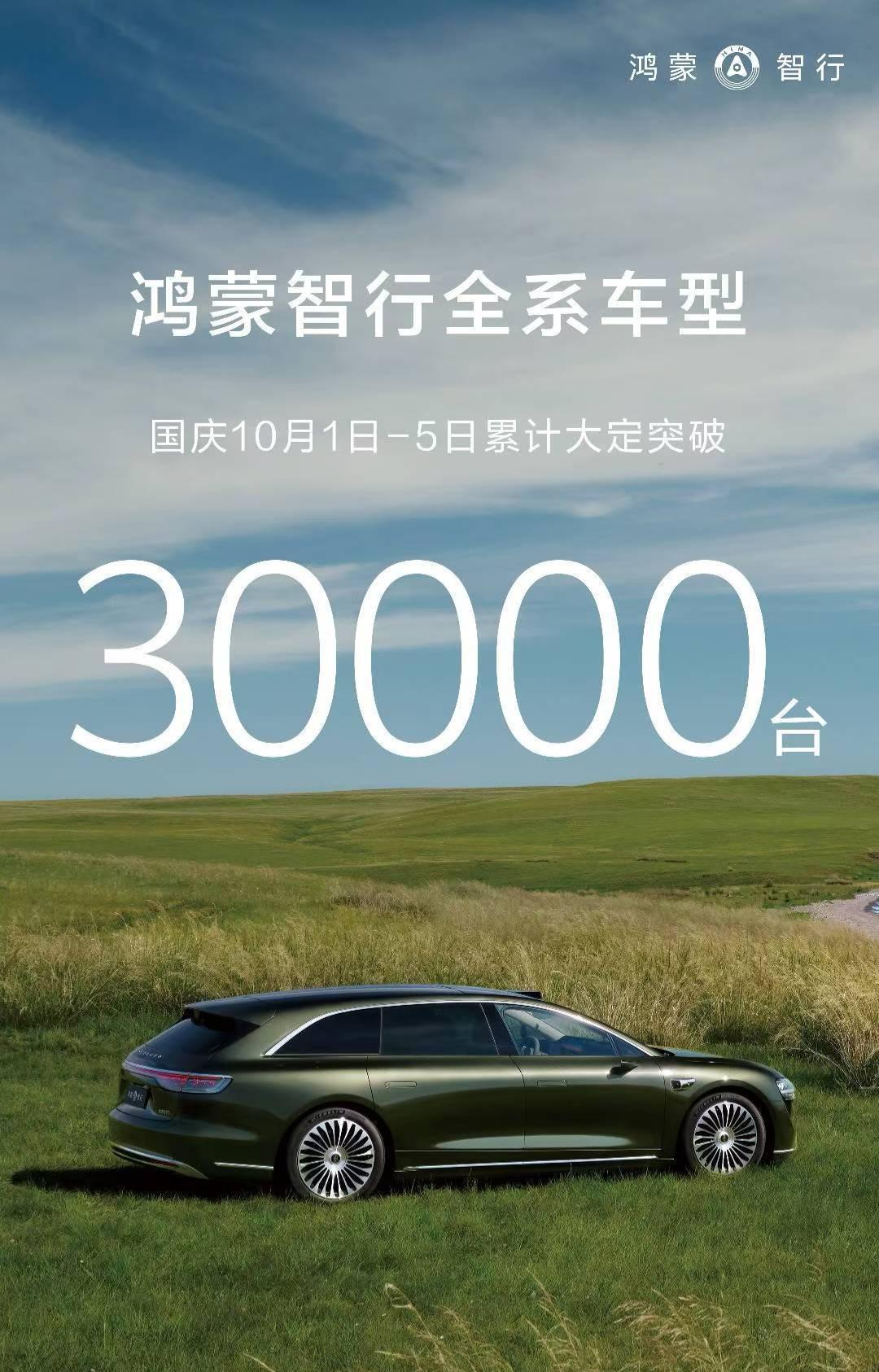 10月5号新增大定5400台，累计来到了30000台。根据这个速度，国庆假期期间