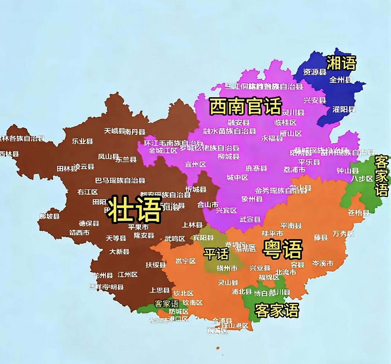 广西会讲粤语（白话）的人主要分布在南宁、梧州、玉林、贵港、钦州、北海、防城港等桂