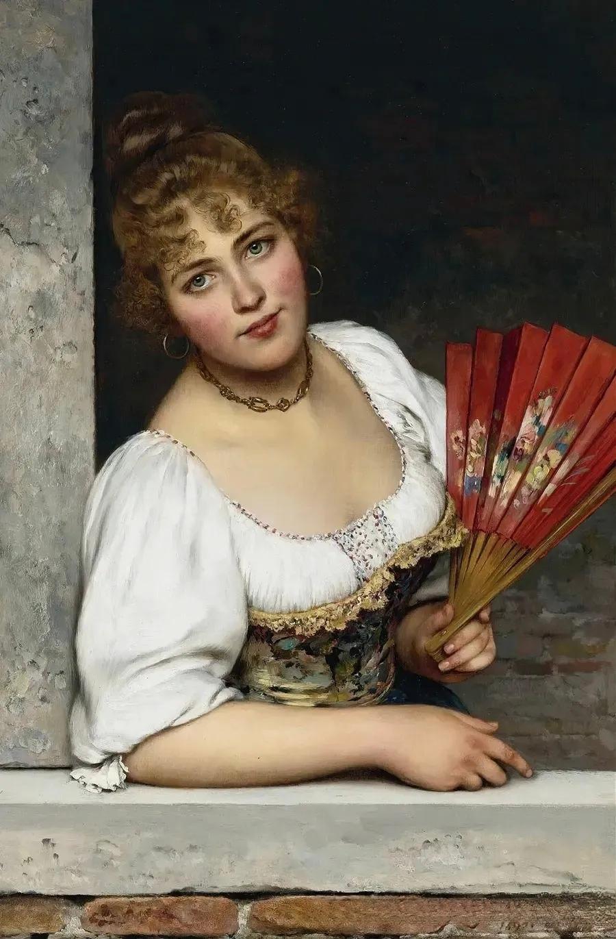 复古优雅，红扇轻摇，古典美人