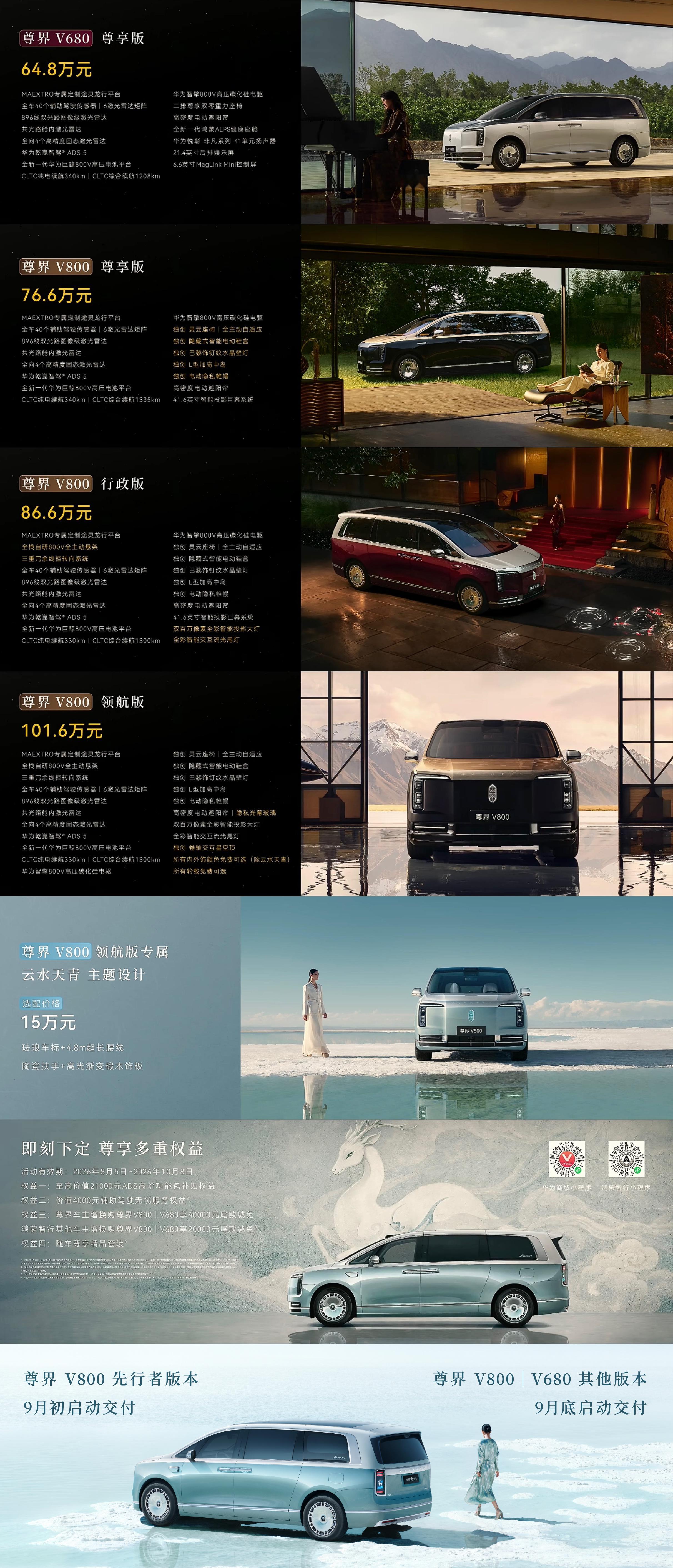 尊界MPV售价公布：V68064.8万起V80076.6万起，比预售降