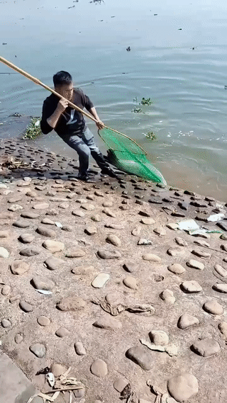 好不容易才钓到一条大鱼！结果却因为抄网质量不好，最后还让大鱼给跑了？头号钓鱼人