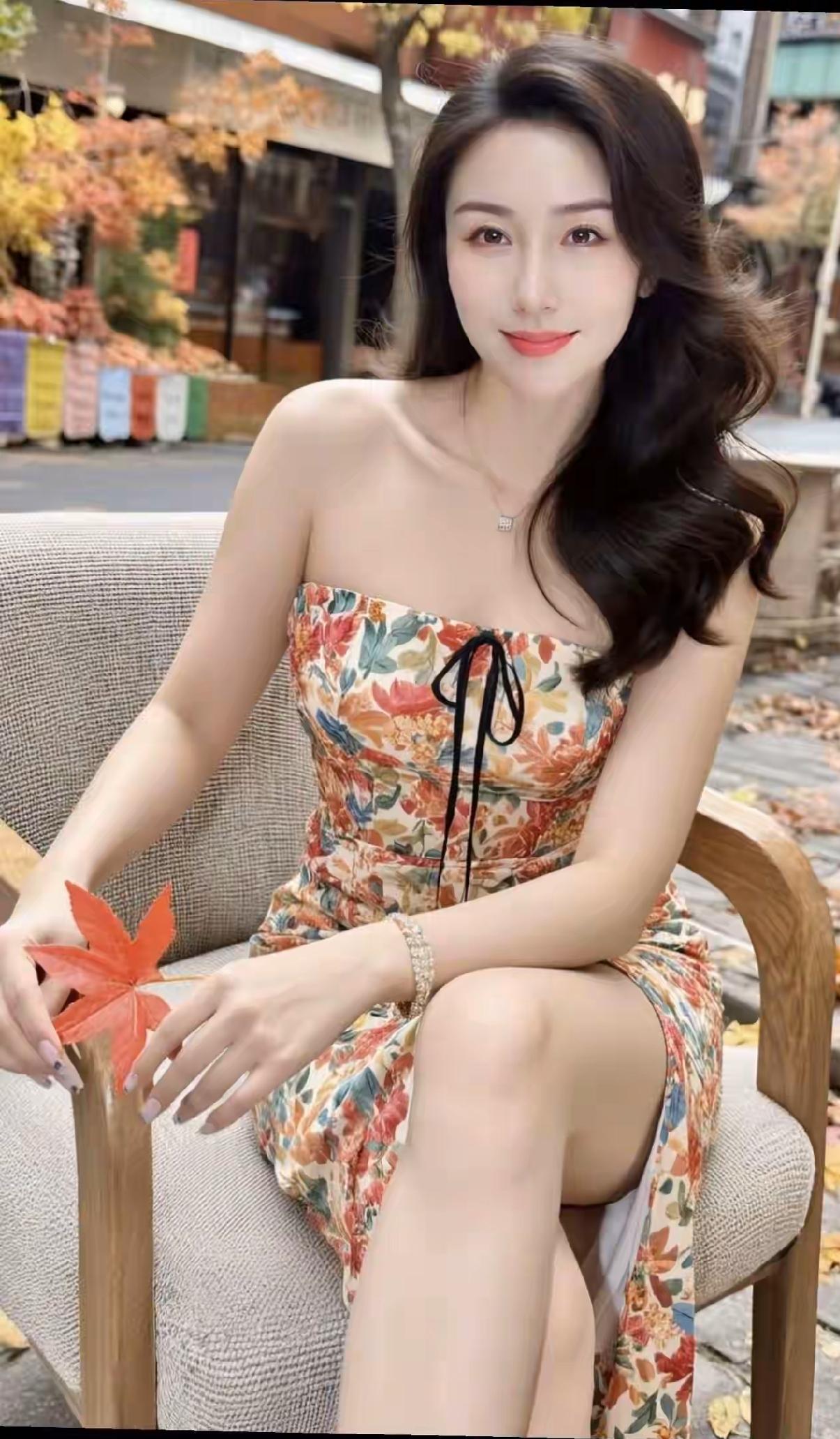 秋日碎花裙｜将枫叶的温柔穿在身✨在落叶铺就的街角，一条碎花抹胸裙，与温柔秋意撞