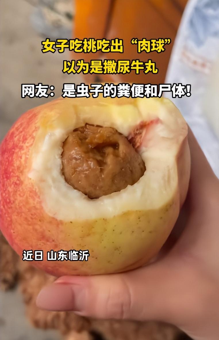 近日，10月14日报道，山东临沂，一女子在家里吃桃时，竟意外发现桃子里面有一个“