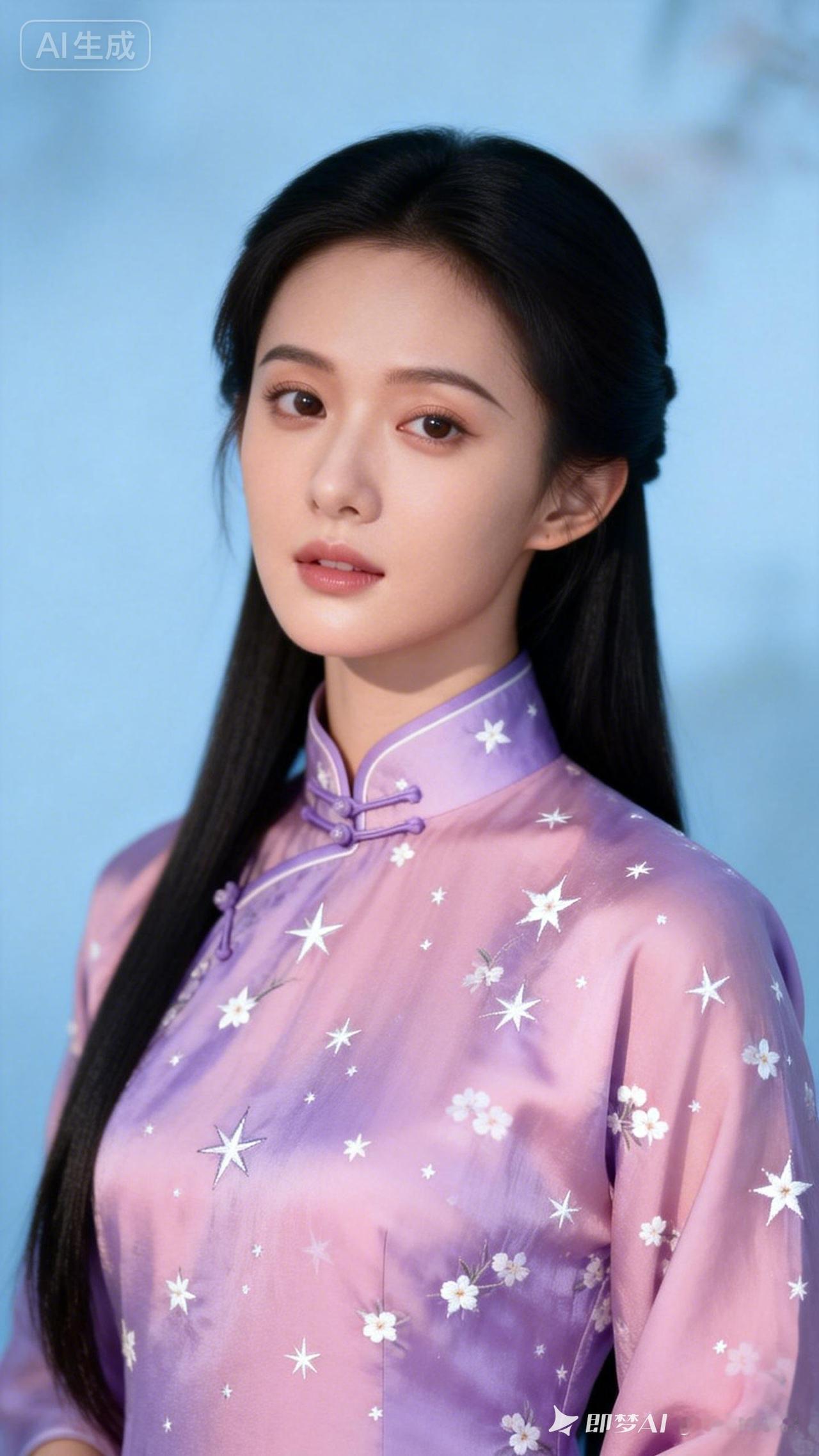 梦幻少女风，粉色旗袍，唯美古风，AI生成！