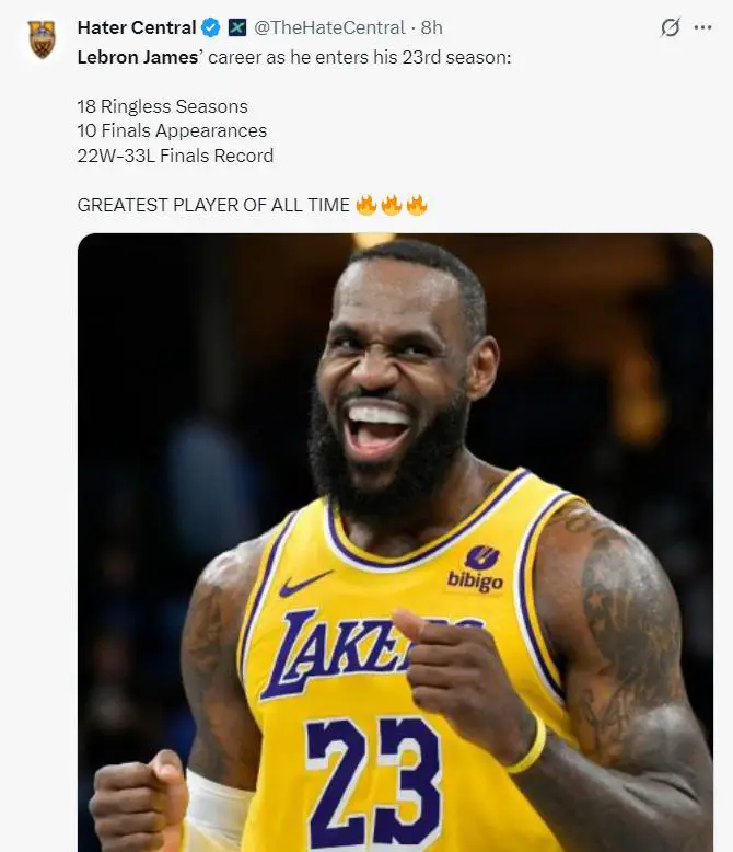 美媒体LH指出，勒布朗-詹姆斯即将迈入NBA历史上第23个赛季，成为首位达到这一