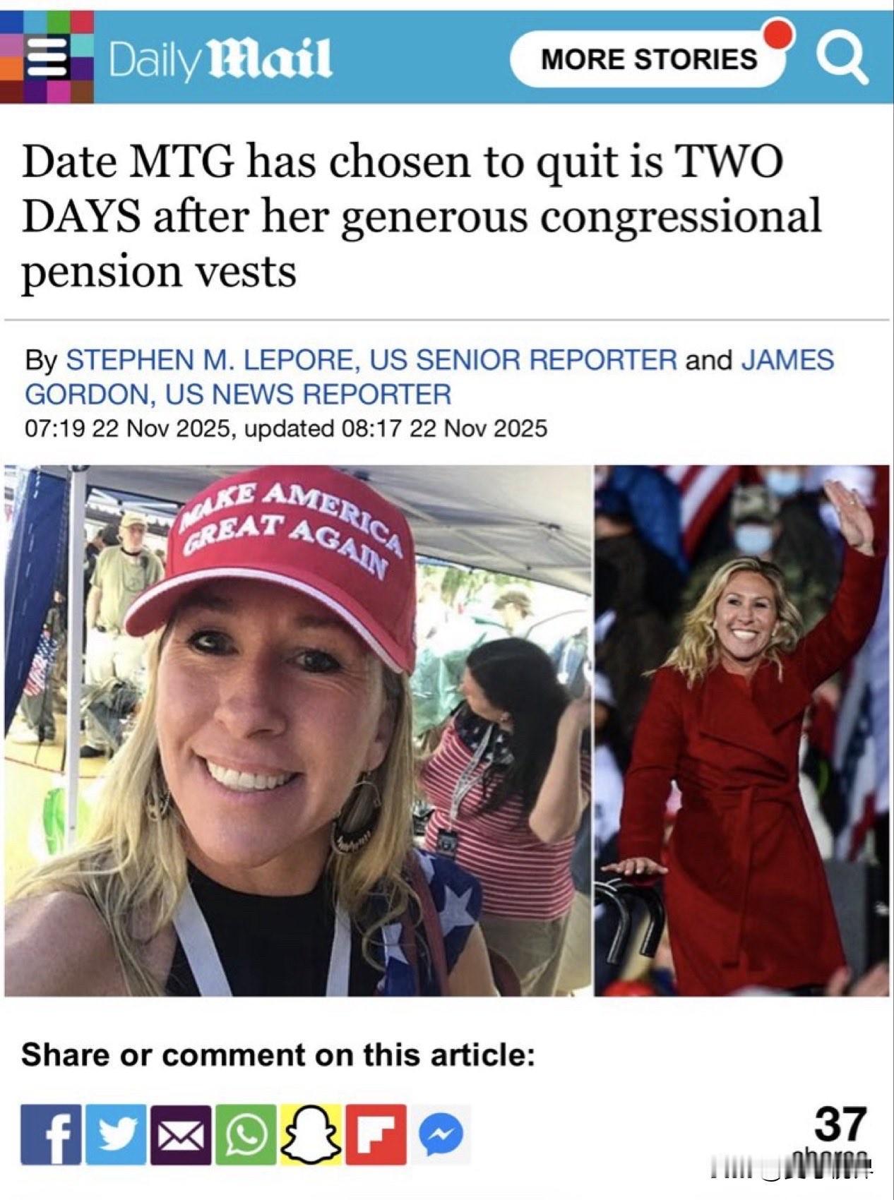 美国保守派议员玛乔丽·特雷德·格林（MTG）决定于2026年1月5日辞职。观众很