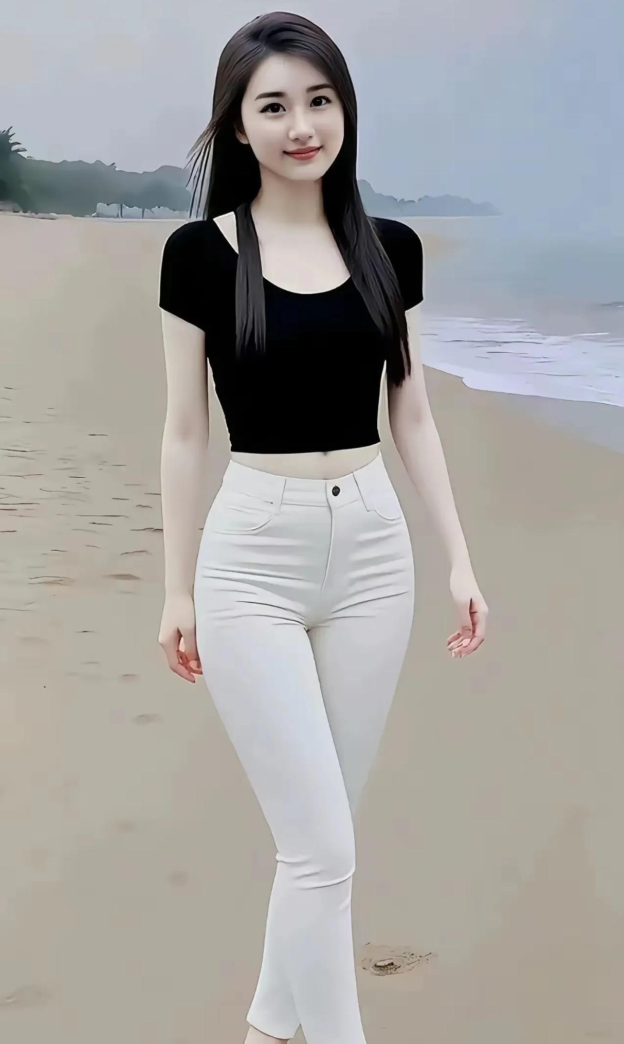 夏日沙滩，黑白配的惬意之旅沙滩漫步，夏日清新穿搭，简约黑白配，轻松自在。在那