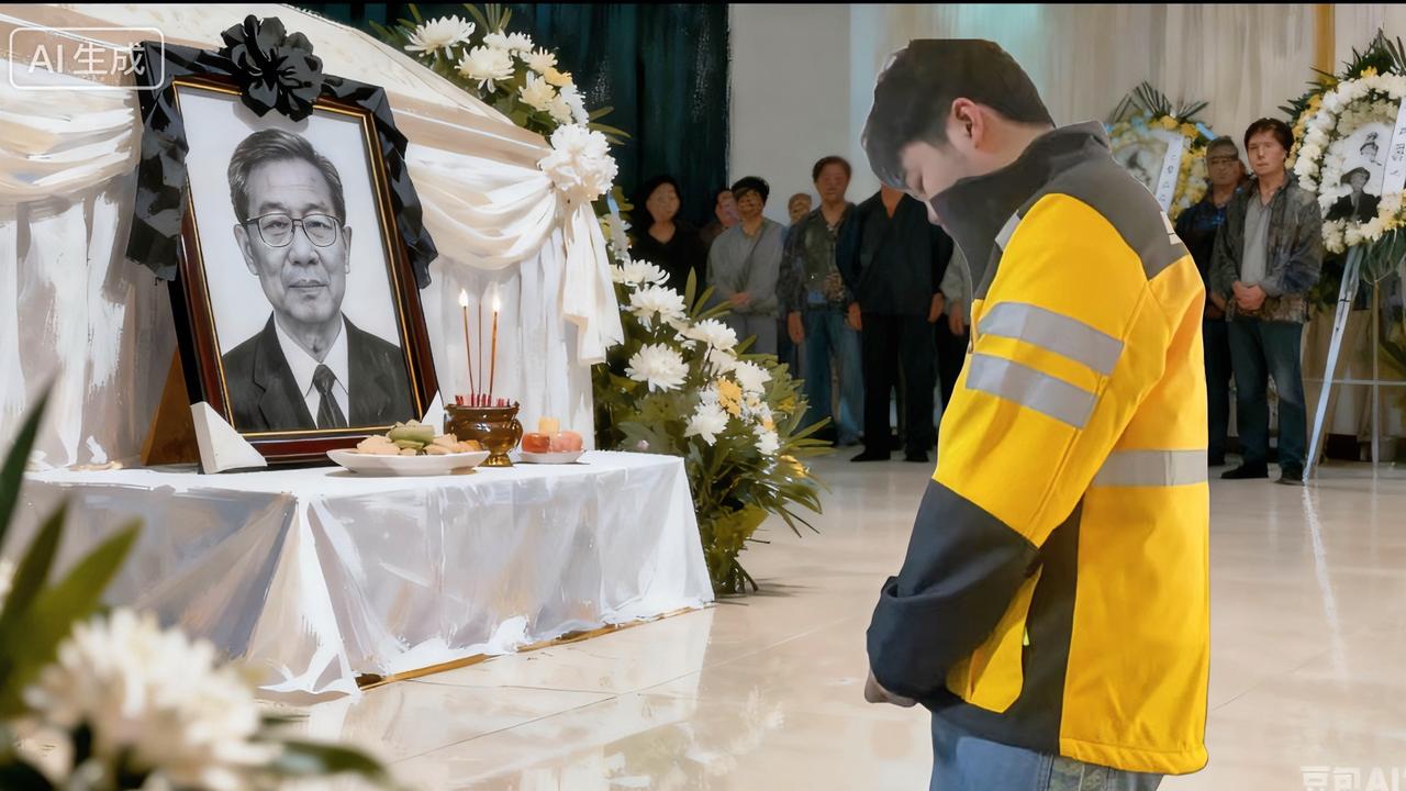 高中的数学老师离世，一位身穿黄衣服的外卖小哥，满脸泪水，磕了三个头后默默离开，
