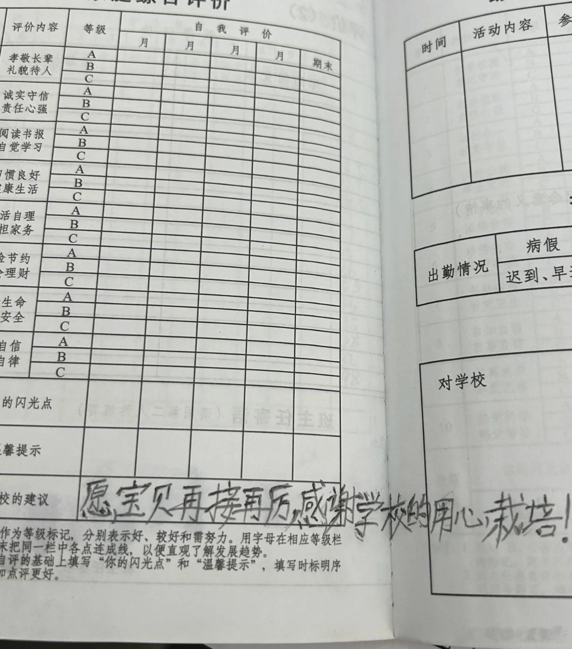 全班倒数孩子的家长在手册留言了​​​