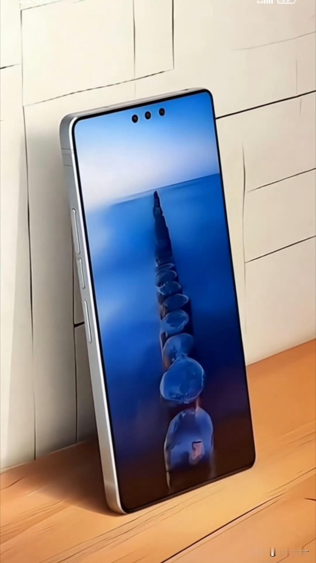 华为mate80疑似正面照被曝光依旧搭载3d人脸识别，所以前摄屏幕依旧有三个摄