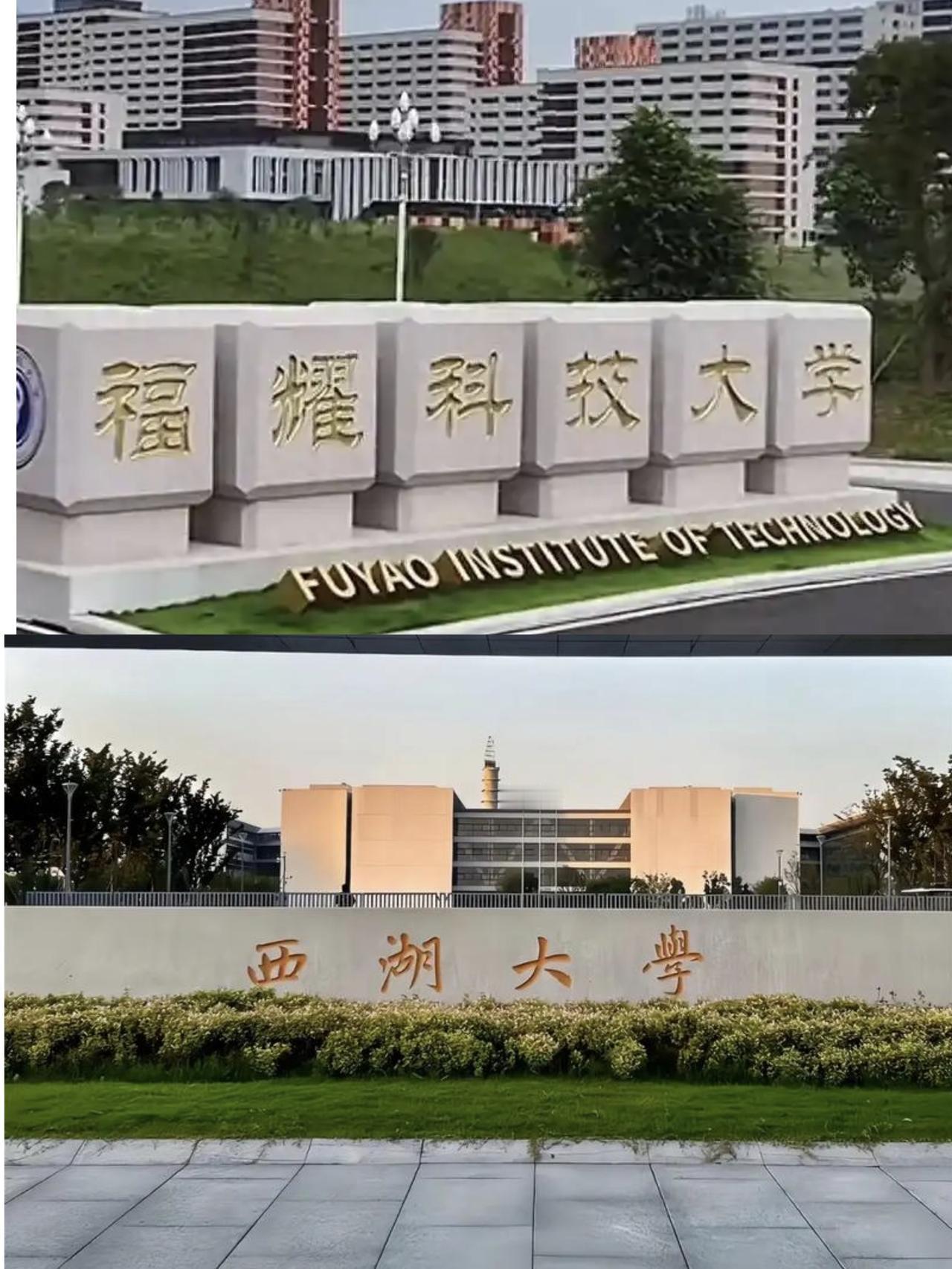 对比西湖大学和福耀科技大学。西湖大学办学理念清晰而坚定，就是要培养高精尖人才，