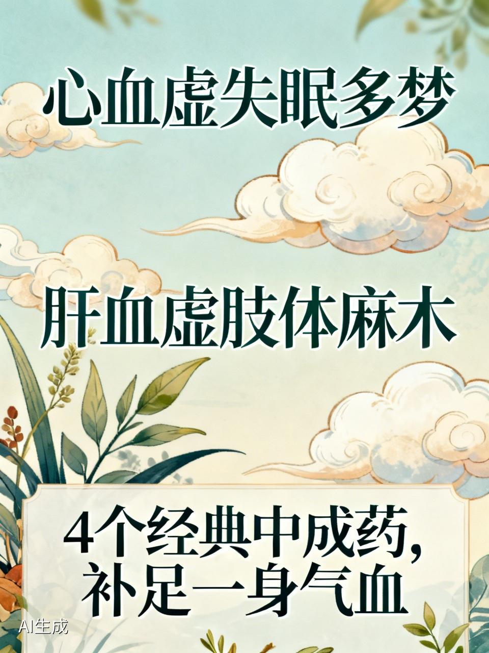 心血虚失眠多梦，肝血虚肢体麻木！4个经典中成药，补足一身气血一、心血虚——睡