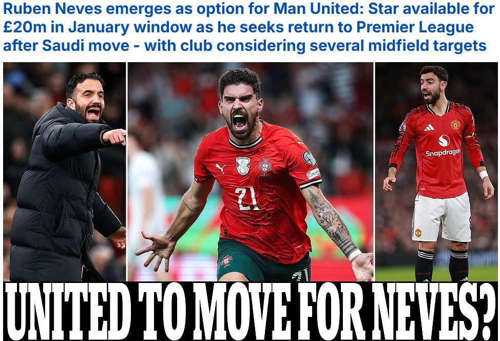 【曼联2000万抢签鲁本内维斯】《每日邮报》CHRISWHEELER：目前效力