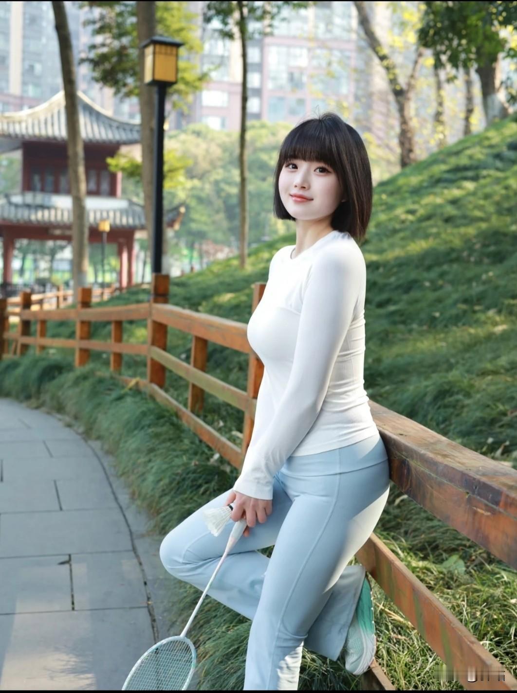 美图欣赏，看图写诗《晴园轻趣》七言绝句晴光漫染苑中枝，笑倚朱栏影自怡