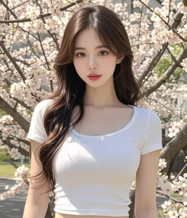 樱花纷飞间，她的侧颜美得令人窒息