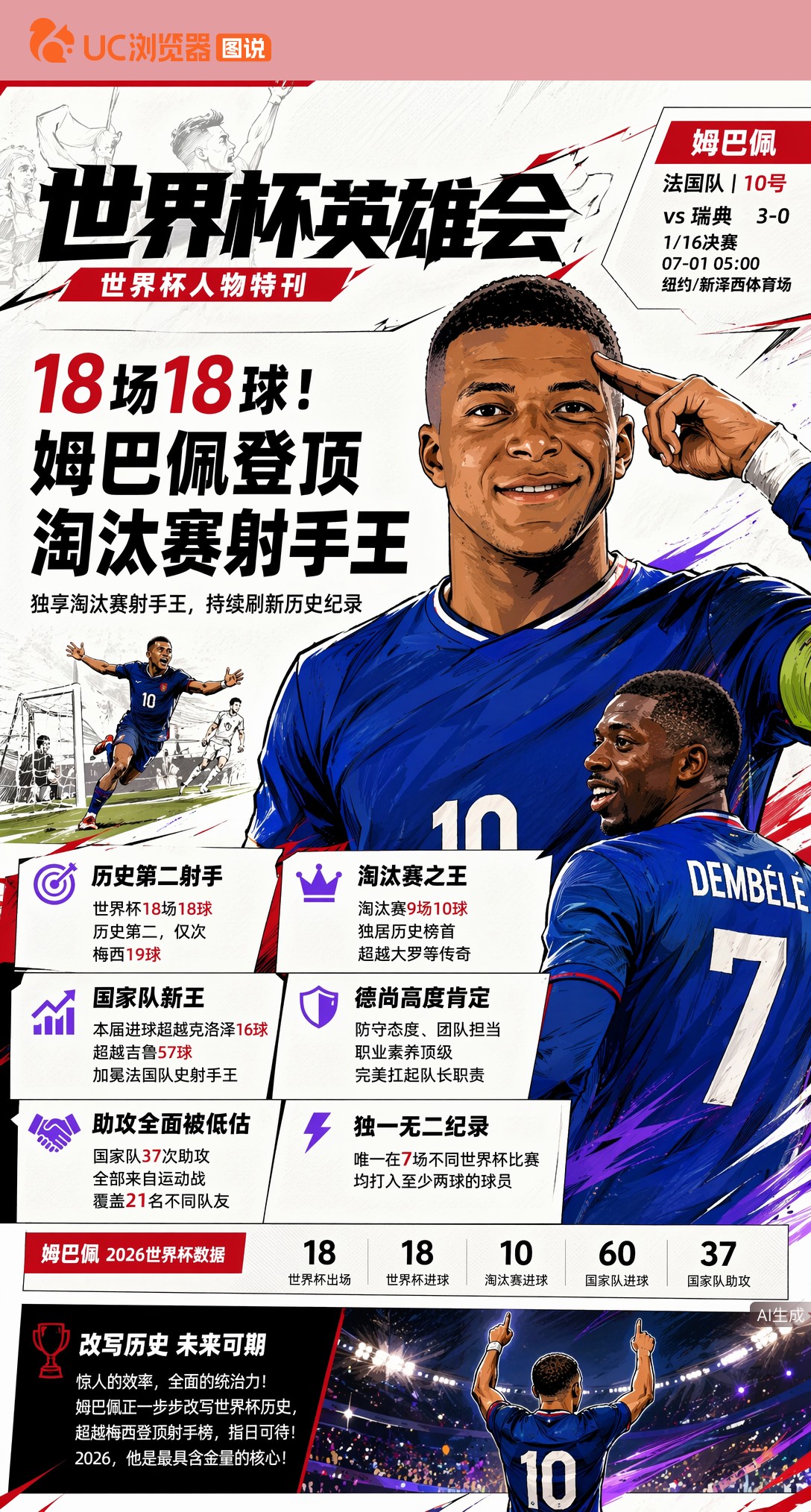 18场18球！姆巴佩淘汰赛独登历史射手王，剑指梅西19球纪录