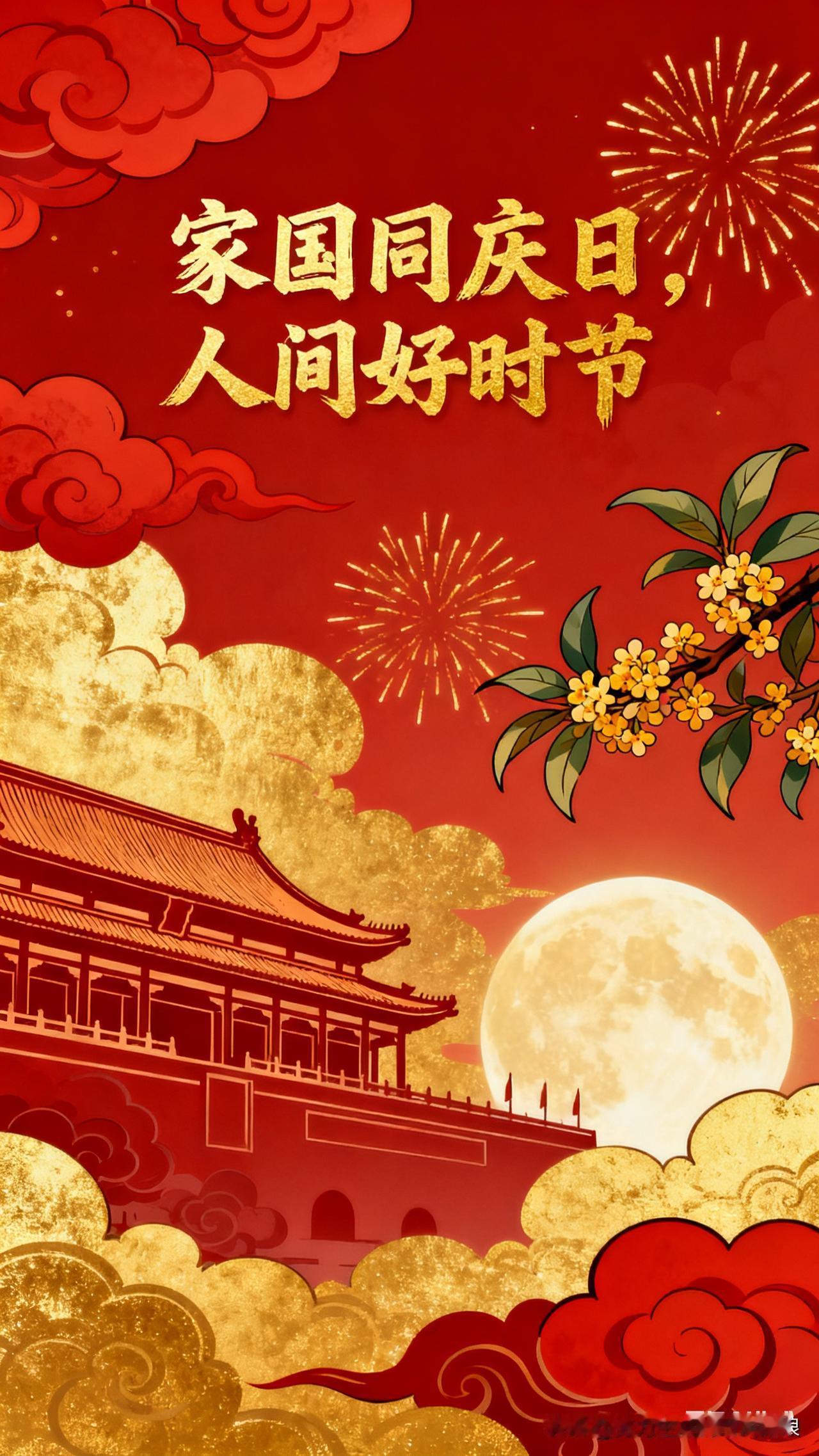 家国同庆日[烟花][烟花]人间好时节🍷🍷图片由AI生成